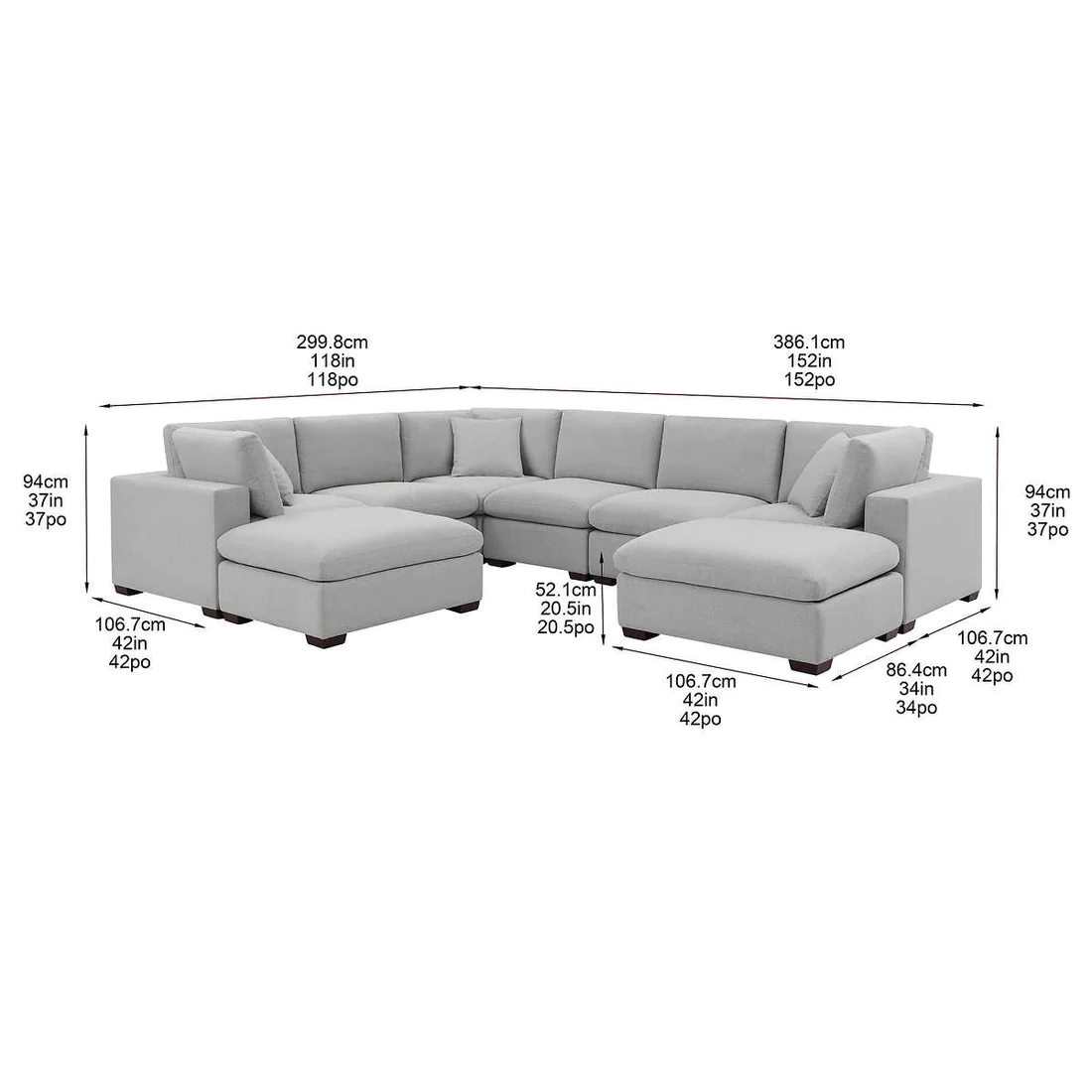 Thomasville Lowell 8-Piece Fabric Modular Sectional Gray
