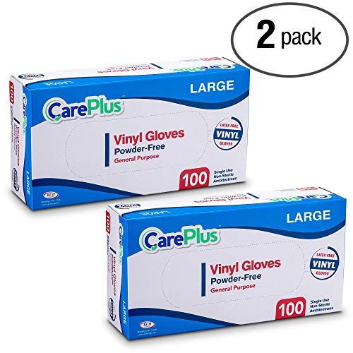 Care Plus Medium Size Disposable Vinyl Gloves Heavy Duty Non Sterile Powder Free Latex Free Rubber 100 Count Box food Safe