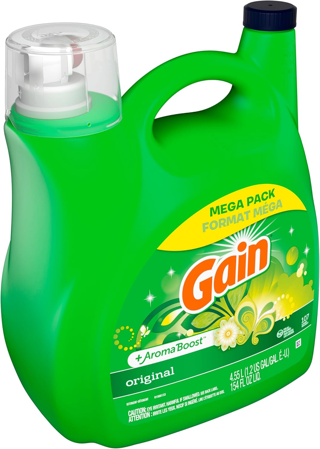 Gain + Aroma Boost Laundry Detergent Liquid, Original Scent, 107 Loads, 154 fl oz, HE Compatible Laundry Soap with Febreze and Oxi