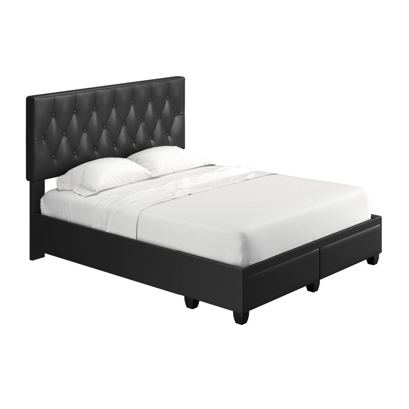 Verona Faux Leather Upholstered Tufted Platform Storage Bed Frame - Black