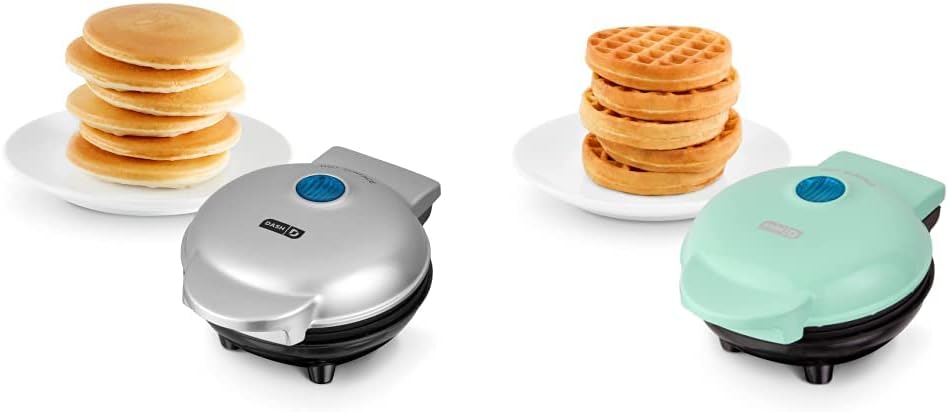 DASH Mini Maker Electric Round Griddle for Individual Pancakes, Cookies, Eggs & other on the go Breakfast, Lunch & Snacks with Indicator Light + Included Recipe Book - Aqua,4 Inch