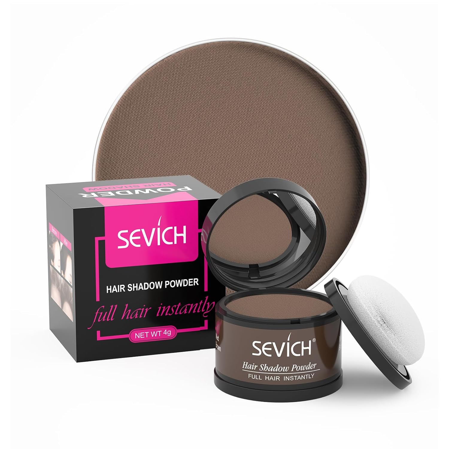 Sevich Hairline Powder,Instantly Conceals Hair Loss, Root Touch up Powder, Hair Shadow Toppers for Women & Men, Touch Up for Thinning Gray Hair, Windproof & Sweatproof, Dark Brown