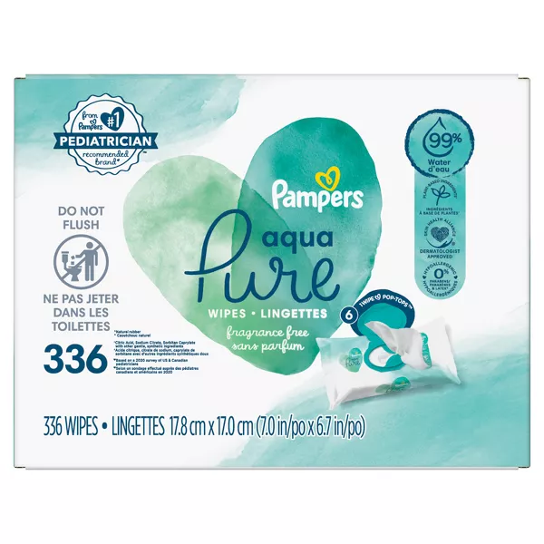 Pampers Aqua Pure Sensitive Baby Wipes 6X Pop-Top 336 Count