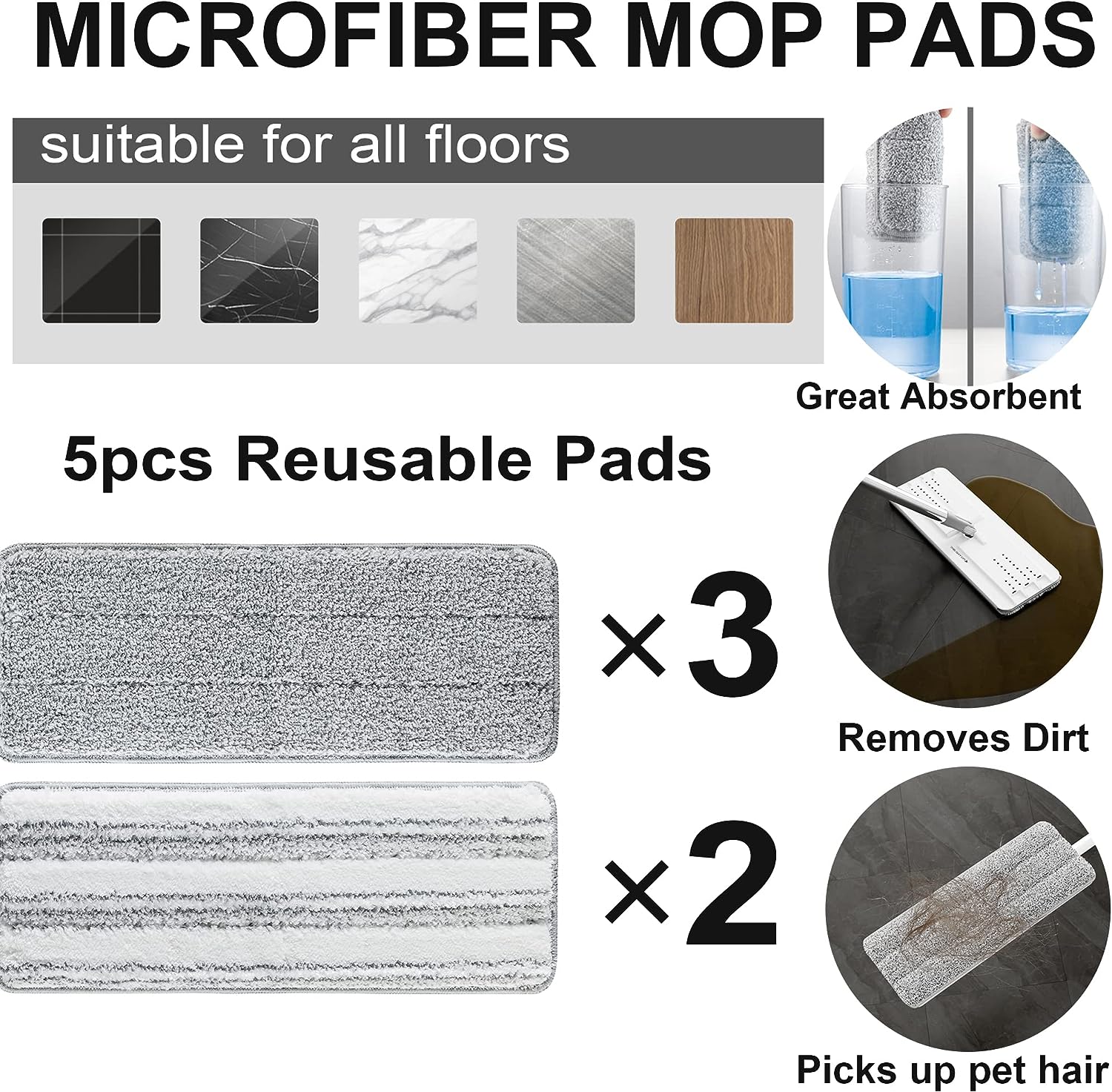 JOYMOOP mop and bucket with Wringer Set, Flat ,for floor cleaning with 3 Microfiber Pads, Wet and Dry Use, Household cleaning Tools, for Hardwood, Laminate, Tile