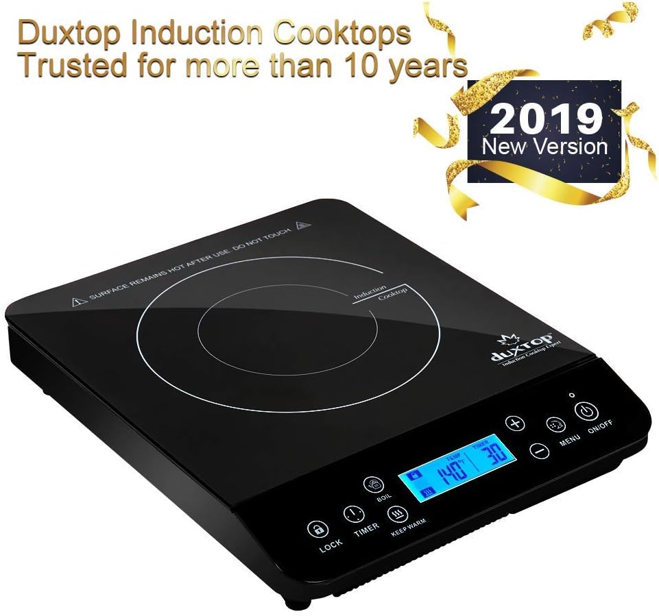 Duxtop Portable Induction Cooktop, Countertop Burner Induction Hot Plate with LCD Sensor Touch 1800 Watts, Silver 9600LS/BT-200DZ