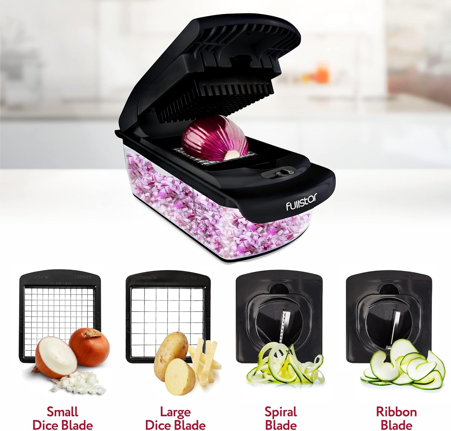 Fullstar Vegetable Chopper - Food Chopper - Onion Chopper - Vegetable Slicer & Spiralizer - Veggie Chopper with Container - Kitchen Gadgets - Home Essentials - Kitchen Accessories (4 in 1, White)