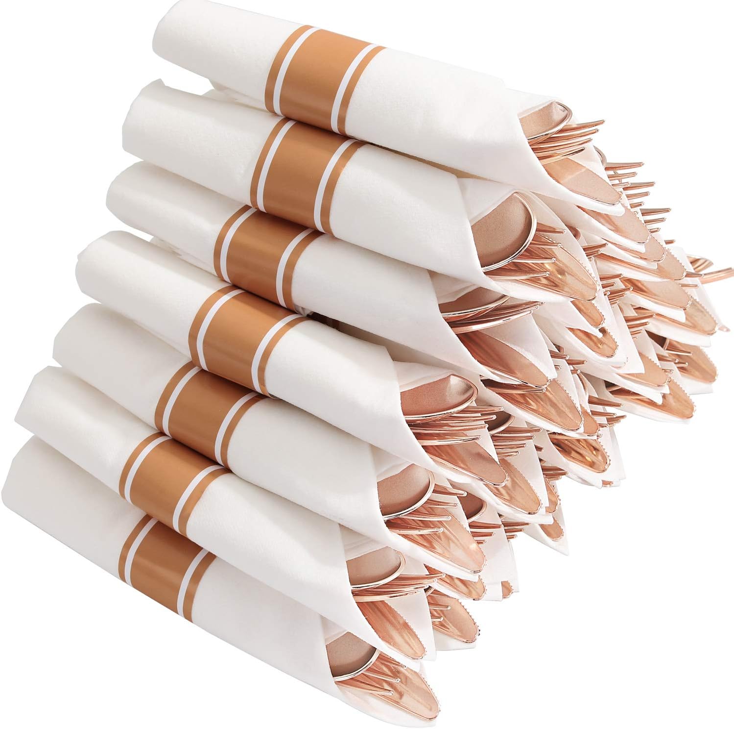 Supernal 60 Pack Pre Rolled Napkins with Gold Plastic Silverware, Premium Disposable Gold Wrapped Cutlery Set Includes: 60 Forks 60 Knives 60 Spoons 60 Napkin for Party