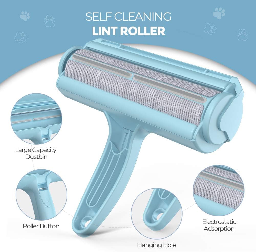 DELOMO Pet Hair Remover - Lint Roller for Pet Hair - Cat and Dog Hair Remover for Couch, Furniture, Carpet, Car Seat, Reusable Roller W/Self-Cleaning Base - Upgraded Animal Fur Removal Tool