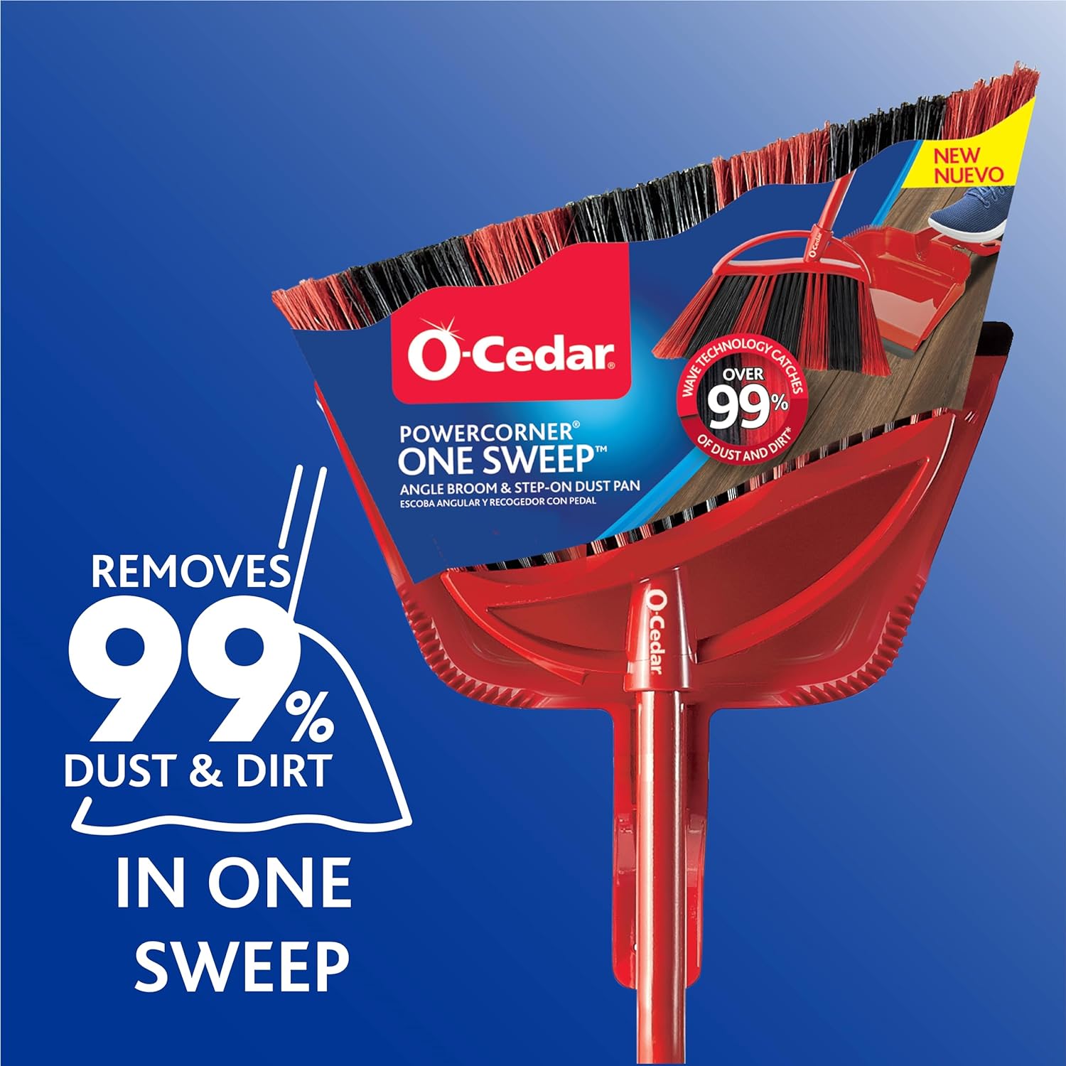 O-Cedar One Sweep Broom with Step-On Dustpan | Remove 99% with One Sweep | Lightweight Quiet Cleaning Tool | Ideal for Pet Owners