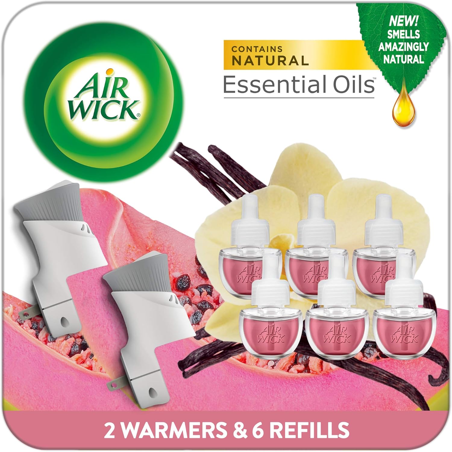 Air Wick Plug in Scented Oil Starter Kit, 2 Warmers + 6 Refills, Lavender & Chamomile, Eco Friendly, Essential Oils, Air Freshener