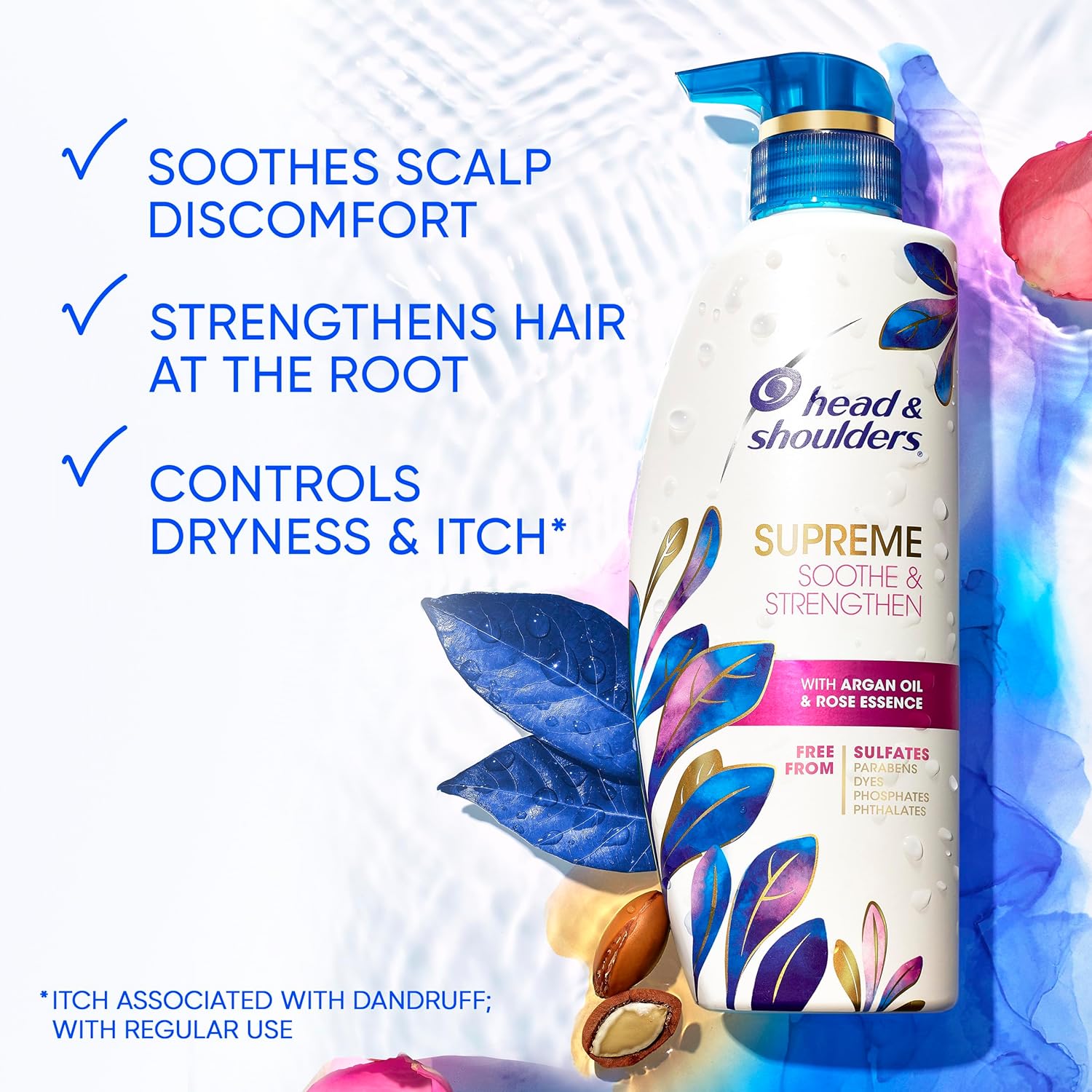 Head & Shoulders Supreme Sulfate Free Shampoo and Conditioner Set for Dry Scalp and Dandruff Treatment, Soothe and Strengthen with Argan Oil and Rose Essence, 21.2 Fl Oz