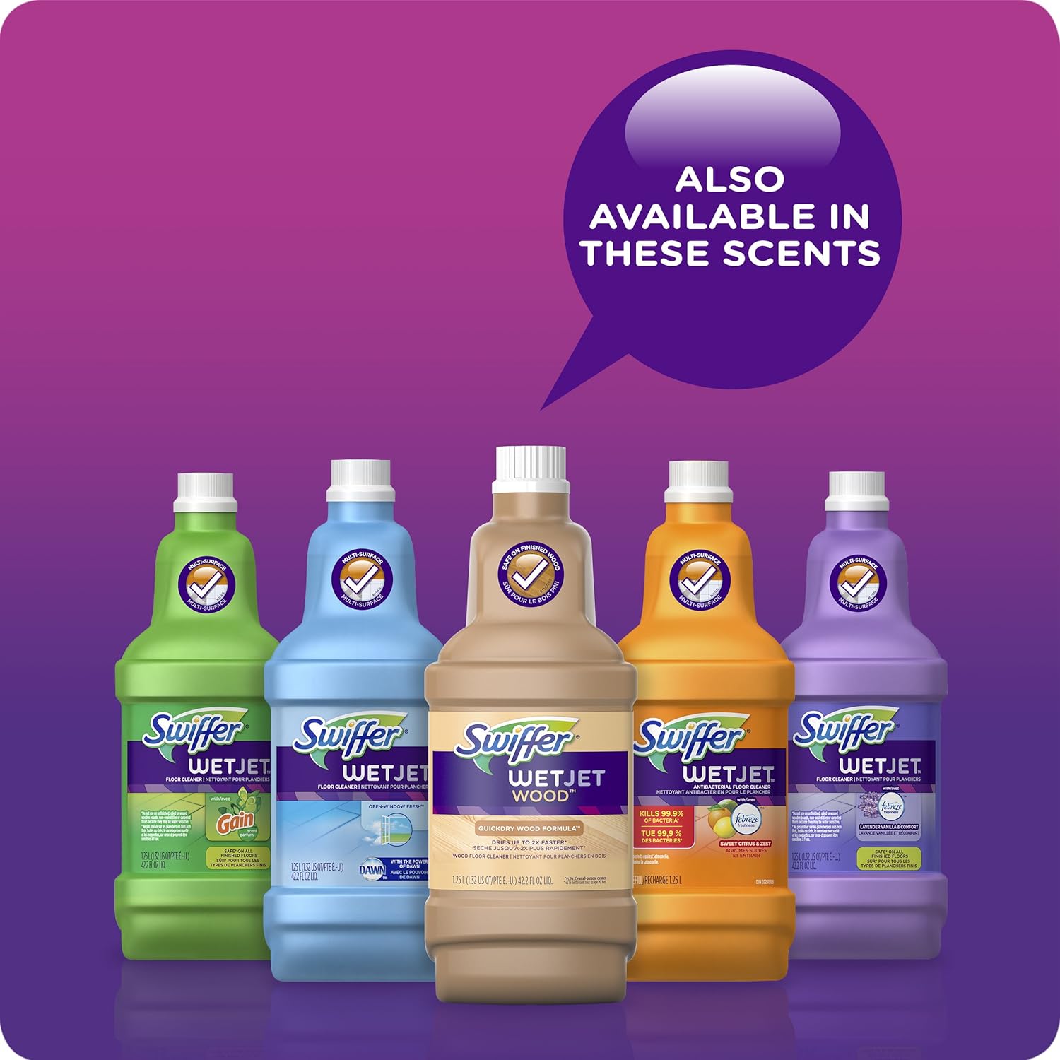 Swiffer WetJet Multi-Purpose Floor Cleaner Solution with Febreze Refill, Lavender Scent, 1.25 Liter -42.2 Fl Oz (Pack of 2)