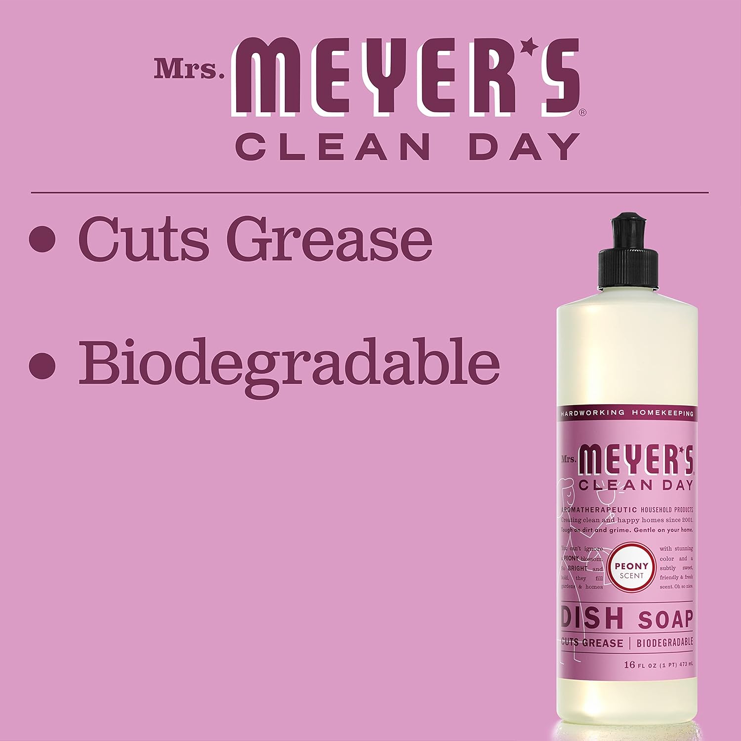 MRS. MEYER'S CLEAN DAY Liquid Dish Soap, Biodegradable Formula, Basil, 16 fl. oz - Pack of 3