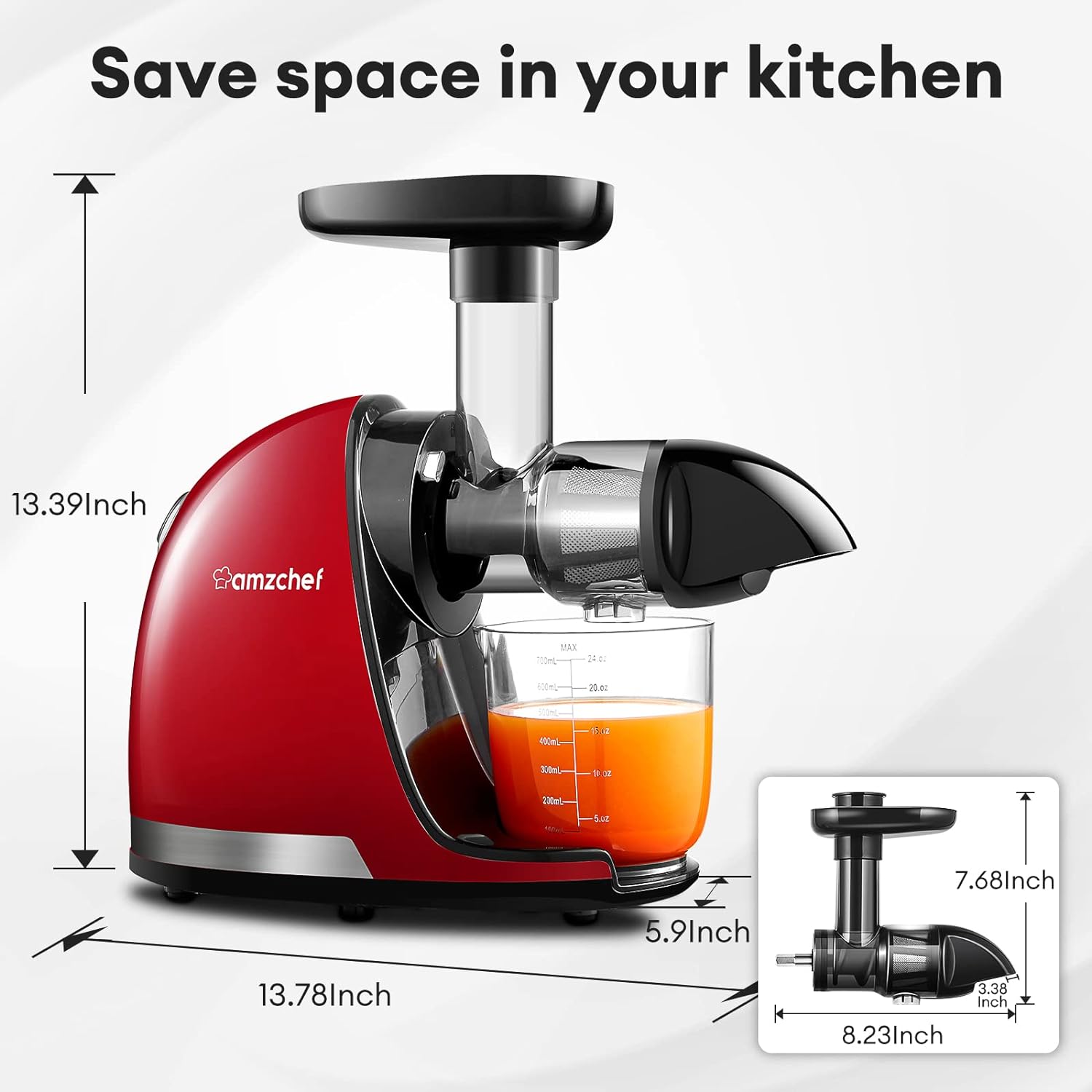 Masticating Juicer Machines, AMZCHEF Slow Cold Press Juicer with Reverse Function, High Juice Yield, Easy Clean with Brush,Recipes for High Nutrient Fruits and Vegetables, Gray(Updated)