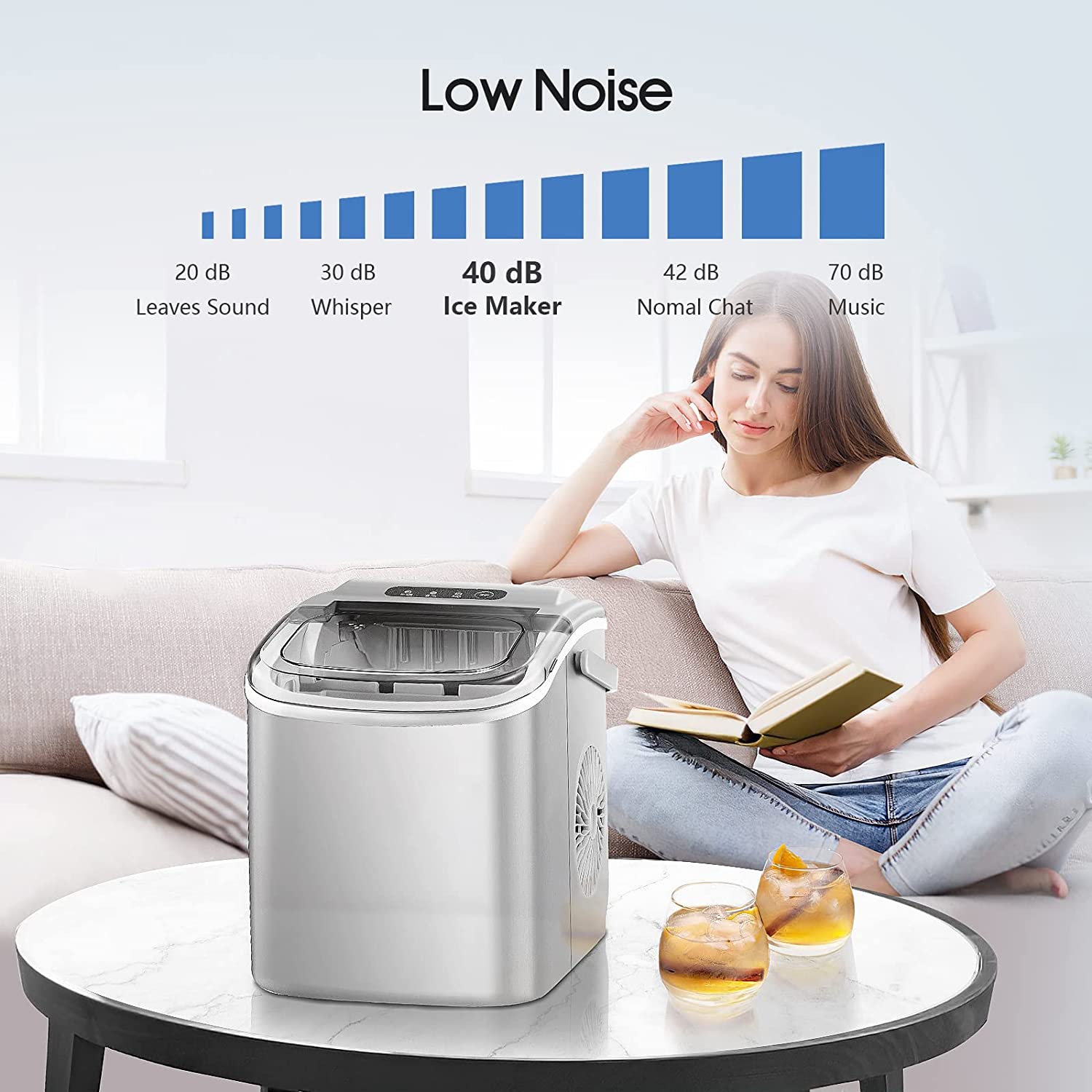 Silonn Ice Makers Countertop,Protable Ice Maker Machine with Handle,Self-Cleaning Ice Maker, 26Lbs/24H, 9 Ice Cubes Ready in 8 Mins, for Home/Office/Kitchen