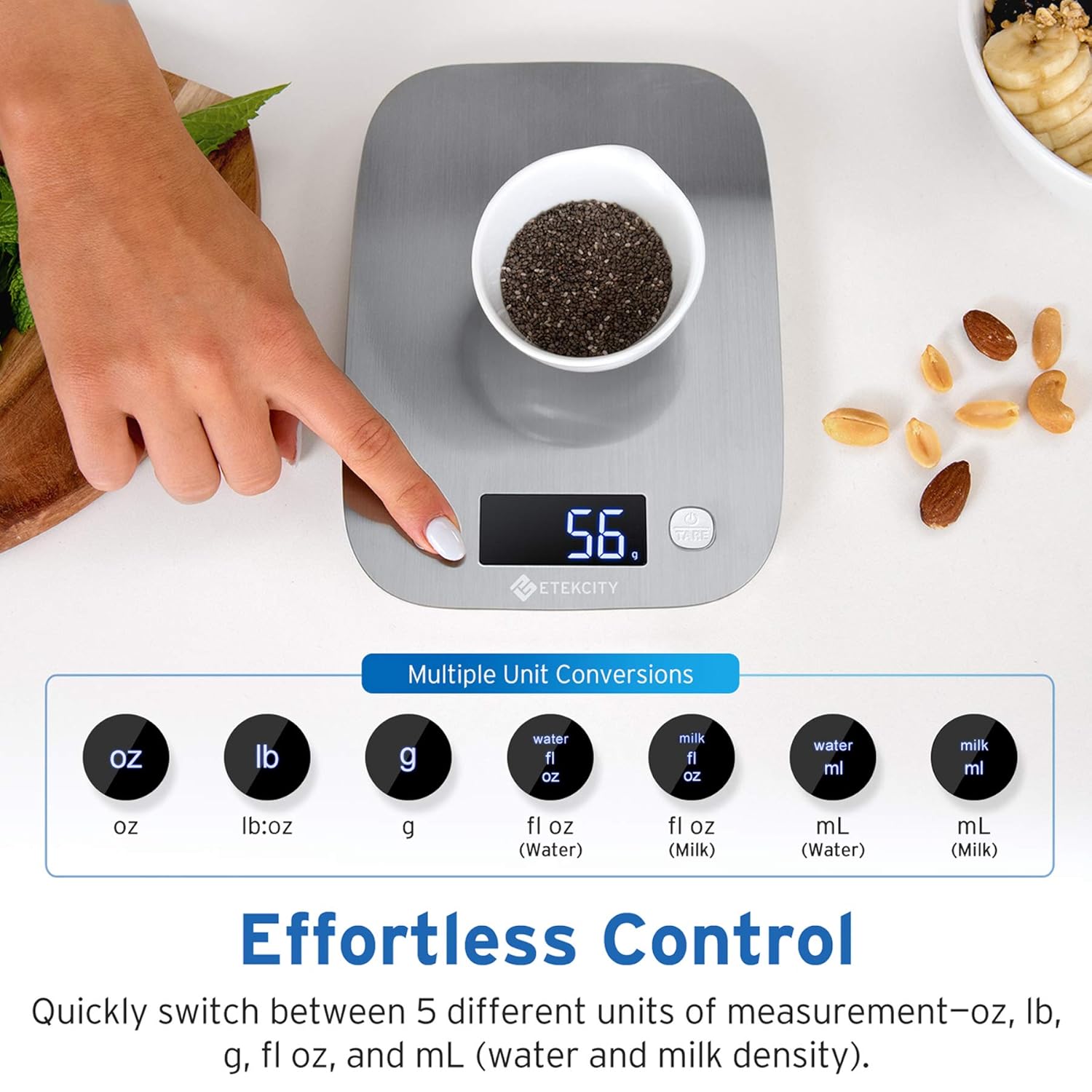 Etekcity Food Kitchen Scale, Digital Grams and Ounces for Weight Loss, Baking, Cooking, Keto and Meal Prep, LCD Display, Medium, 304 Stainless Steel
