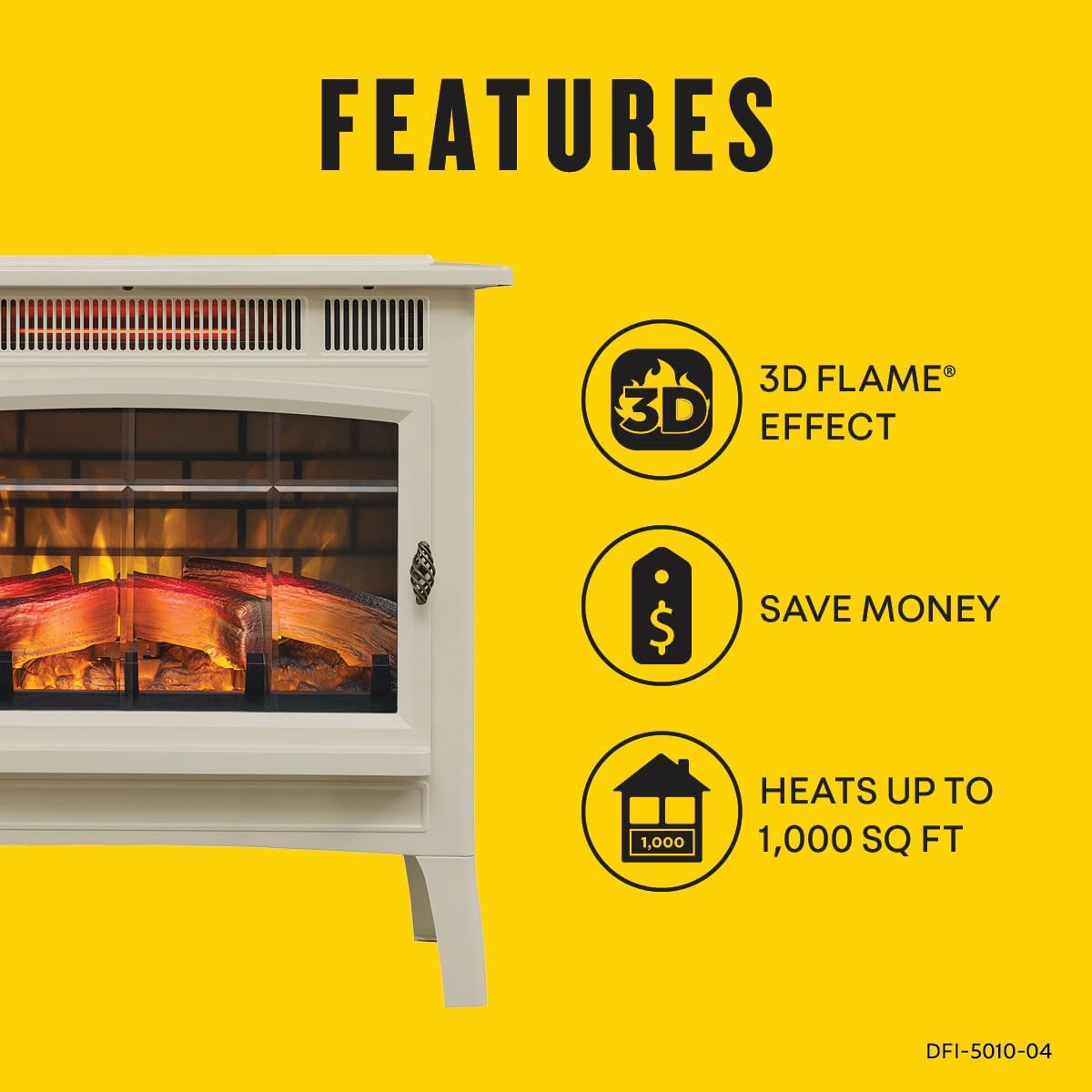 duraflame Freestanding Electric Fireplace Stove Heater with 3D Flame Effect for 1,000 Sq. Ft. Room, Black
