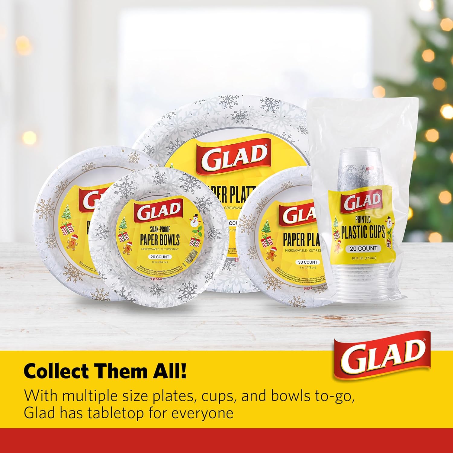 Glad Disposable Holiday Paper Plates, 10 Inch, 20 Count - Red Snowflake Design, Heavy Duty and Microwavable