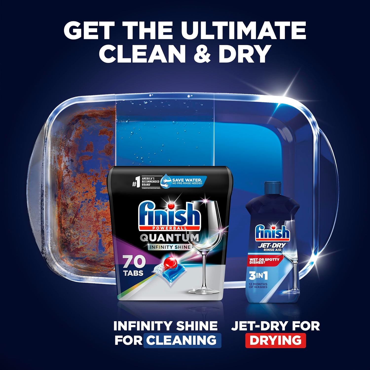 FINISH Quantum Infinity Shine, Dishwasher Pods, Dishwasher Detergent Liquid, Dishwasher Soap, Advanced Clean & Shine, 70ct Dishwasher Tablets