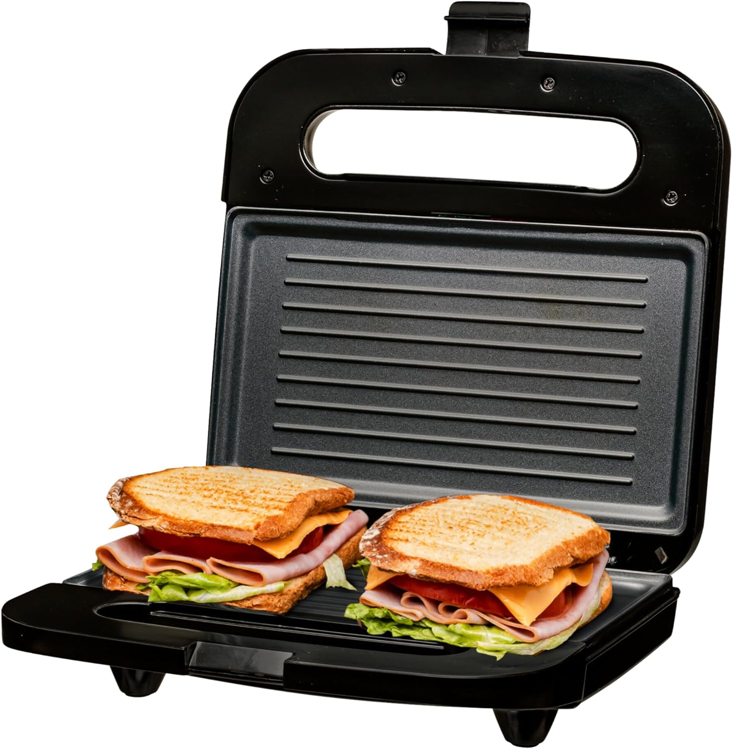 OVENTE Electric Sandwich Maker with Non-Stick Plates, Indicator Lights, Cool Touch Handle, Easy to Clean and Store, Perfect for Cooking Breakfast, Grilled Cheese, Tuna Melts and Snacks, Black GPS401B