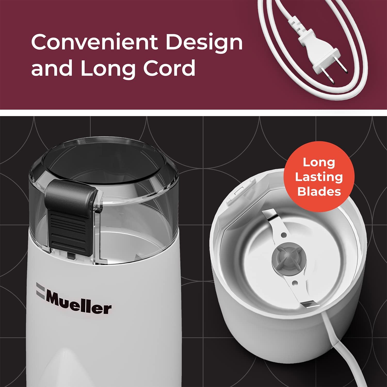 MuellerLiving HyperGrind Precision Electric Spice/Coffee Grinder Mill with Large Grinding Capacity and Powerful Motor also for Spices, Herbs, Nuts, Grains, Grey