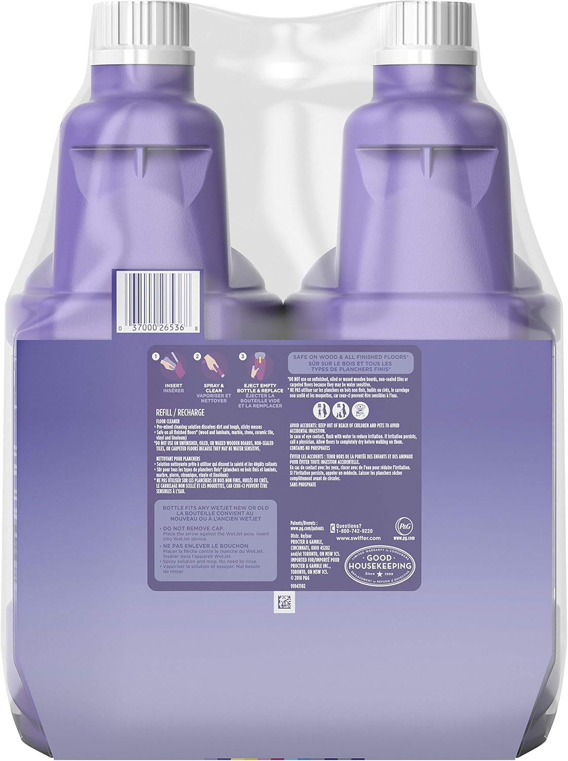 Swiffer WetJet Multi-Purpose Floor Cleaner Solution with Febreze Refill, Lavender Scent, 1.25 Liter -42.2 Fl Oz (Pack of 2)