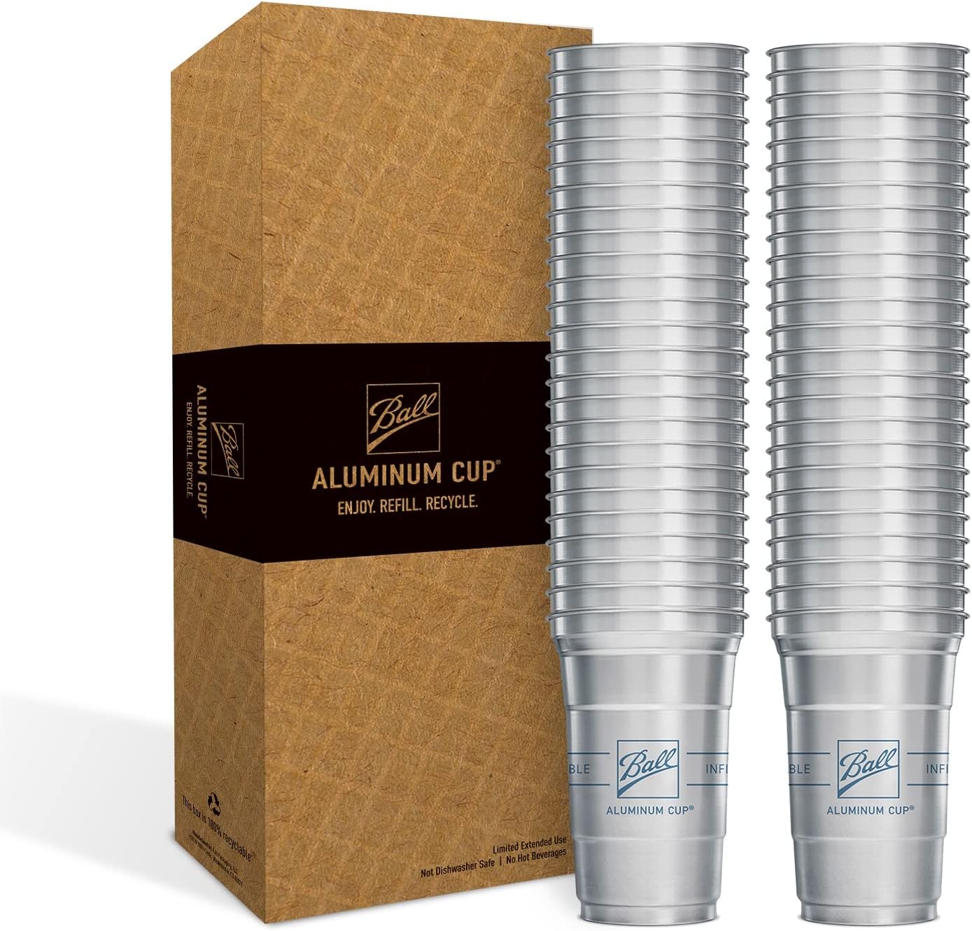 Ball Aluminum Cup Recyclable Party Cups, 20 oz. Cup, 30 Cups Per Pack
