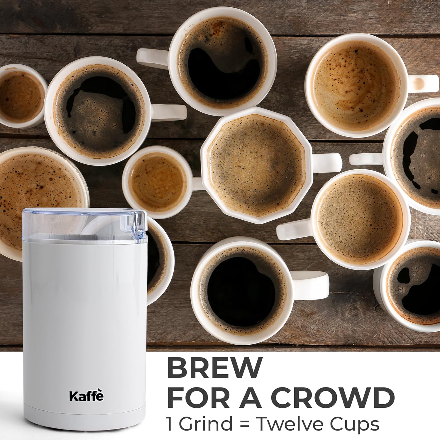 Kaffe One-Touch Coffee Grinder Electric w/Cleaning Brush (3 oz) - Coffee Grinders for Home Use - Up to 12 Cups of Coffee per Grind - Easy On/Off Coffee Bean Grinder - Black