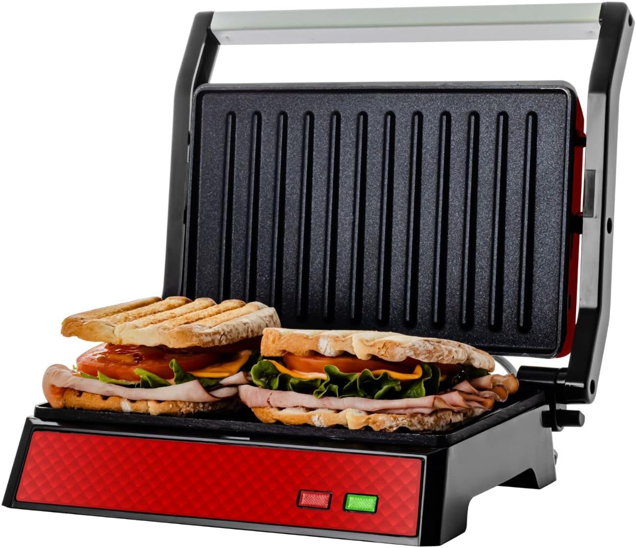 OVENTE Electric Sandwich Maker with Non-Stick Plates, Indicator Lights, Cool Touch Handle, Easy to Clean and Store, Perfect for Cooking Breakfast, Grilled Cheese, Tuna Melts and Snacks, Black GPS401B