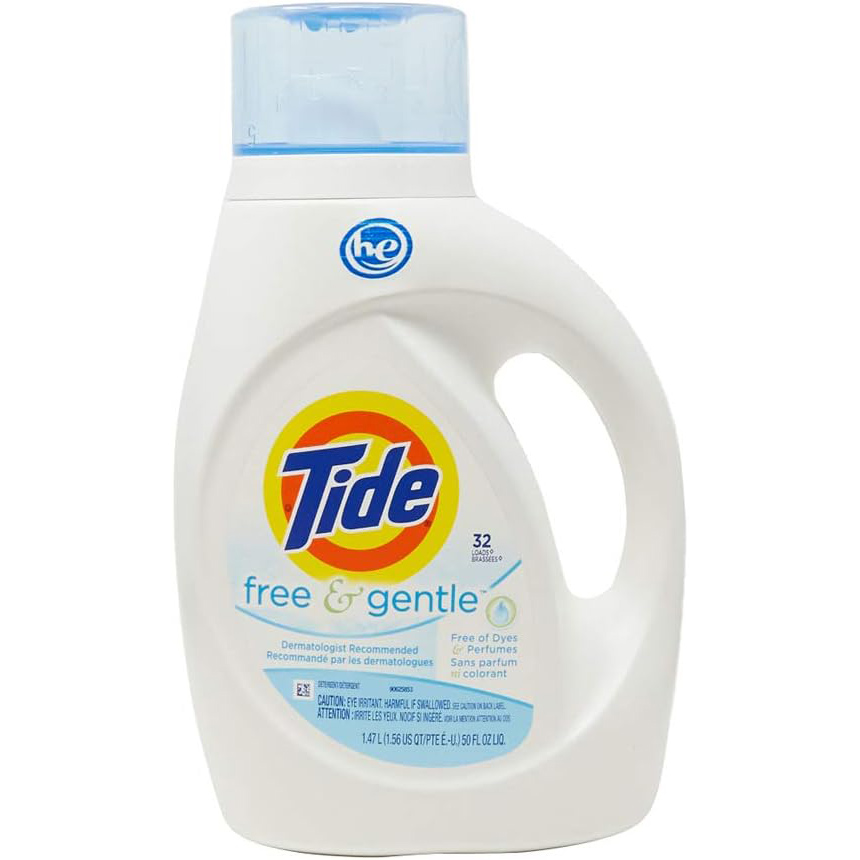 Tide Free & Gentle Laundry Detergent Liquid, HE Compatible, 100 Loads, 132 fl oz Hypoallergenic Laundry Detergent for Sensitive Skin