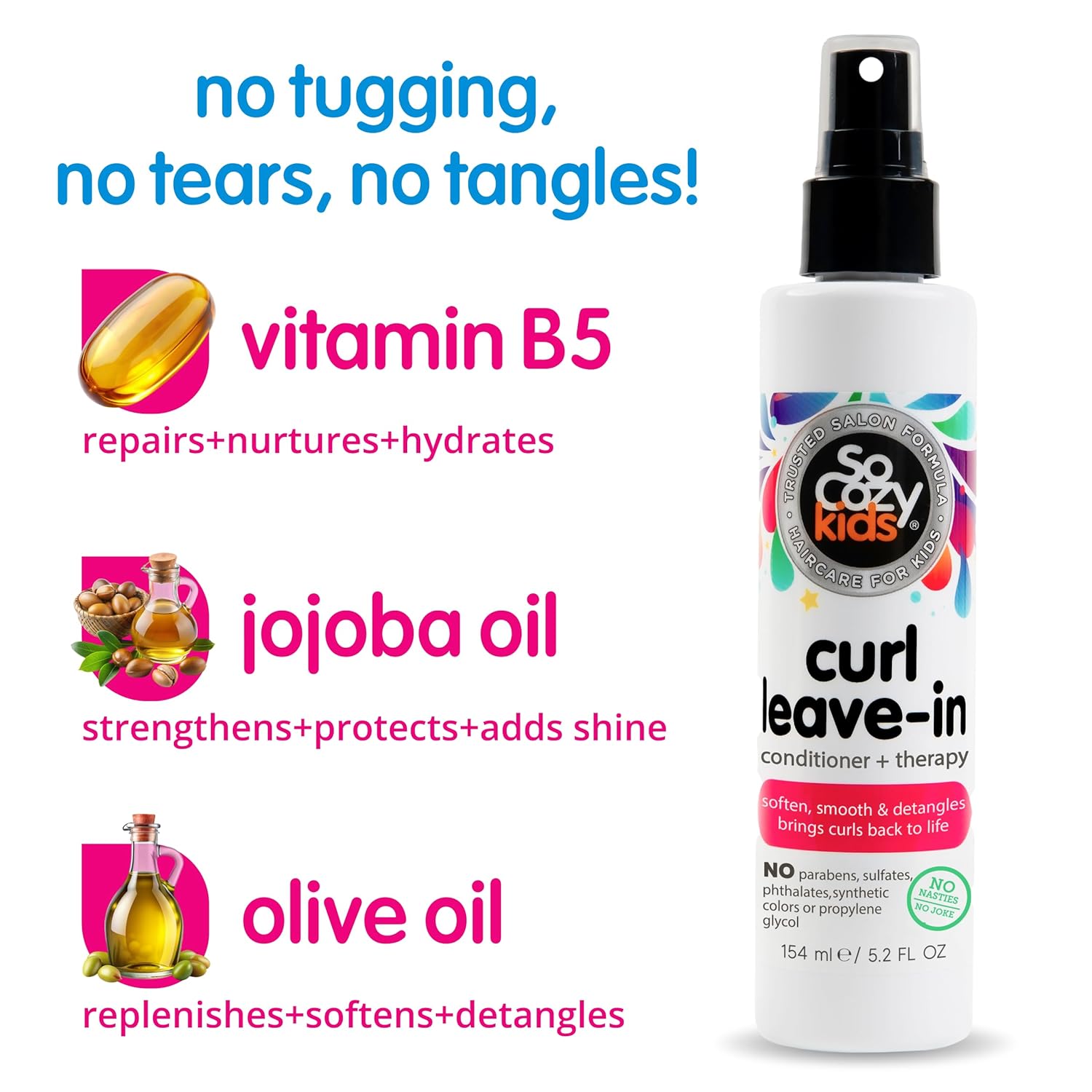 So Cozy Leave In Conditioner Spray (8 Fl Oz) Paraben-Free Detangler for Kids' Curly Hair, Deep Conditioner & Tangle-Free Curls, Gentle & Nourishing with Keratin, Vitamin B5, Olive Oil & Jojoba Oil