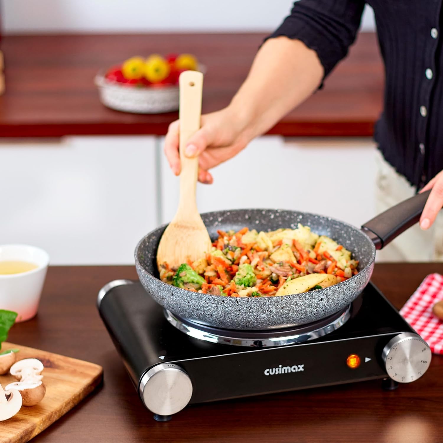 CUSIMAX 1800W Ceramic Electric Hot Plate for Cooking, Dual Control Infrared Cooktop, Double Burner, Portable Countertop Burner, Glass Plate Electric Cooktop, Silver, Stainless Steel-Upgraded Version