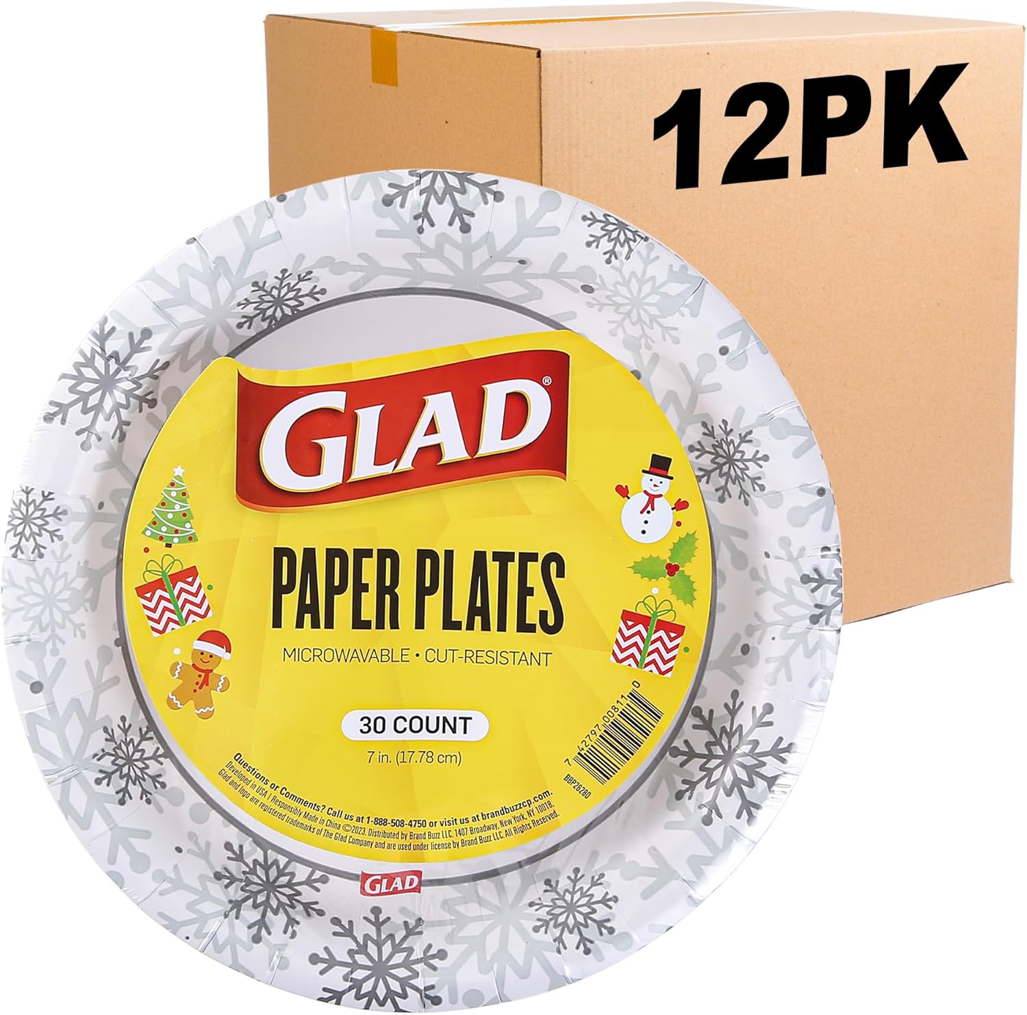 Glad Disposable Holiday Paper Plates, 10 Inch, 20 Count - Red Snowflake Design, Heavy Duty and Microwavable