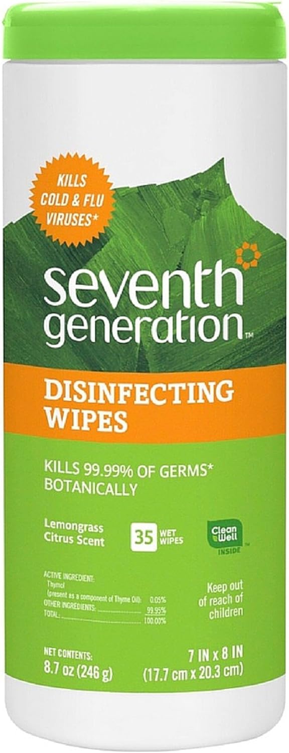 Seventh Generation Disinfecting Multi-Surface Wipes, Pack of 3, Lemongrass Citrus, 70 Count