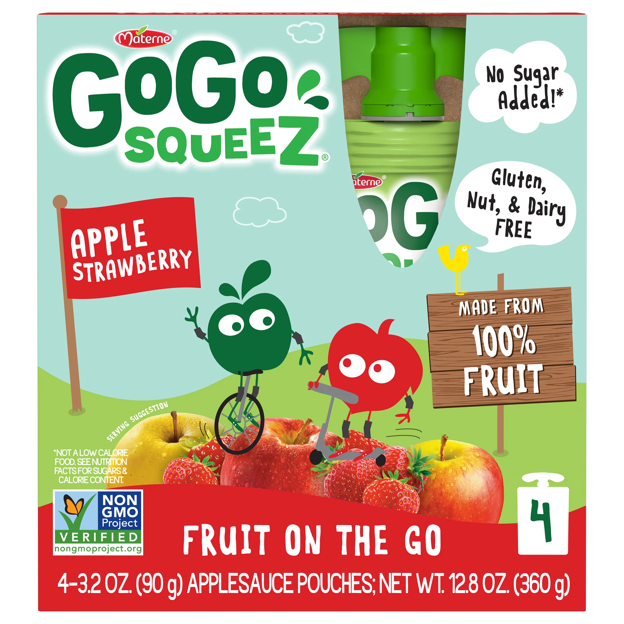 GoGo Squeez Applesauce, Apple Strawberry, 4 Pack, 12.8oz | Pack of 12