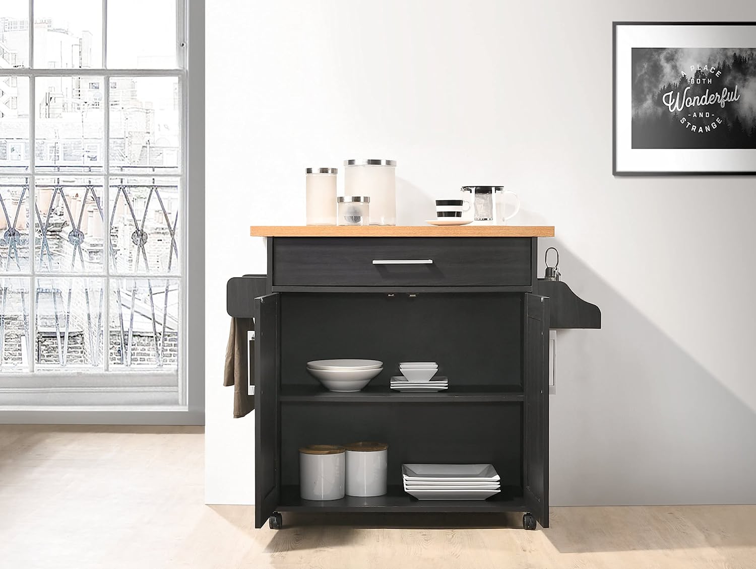 Hodedah Kitchen Island with Spice Rack