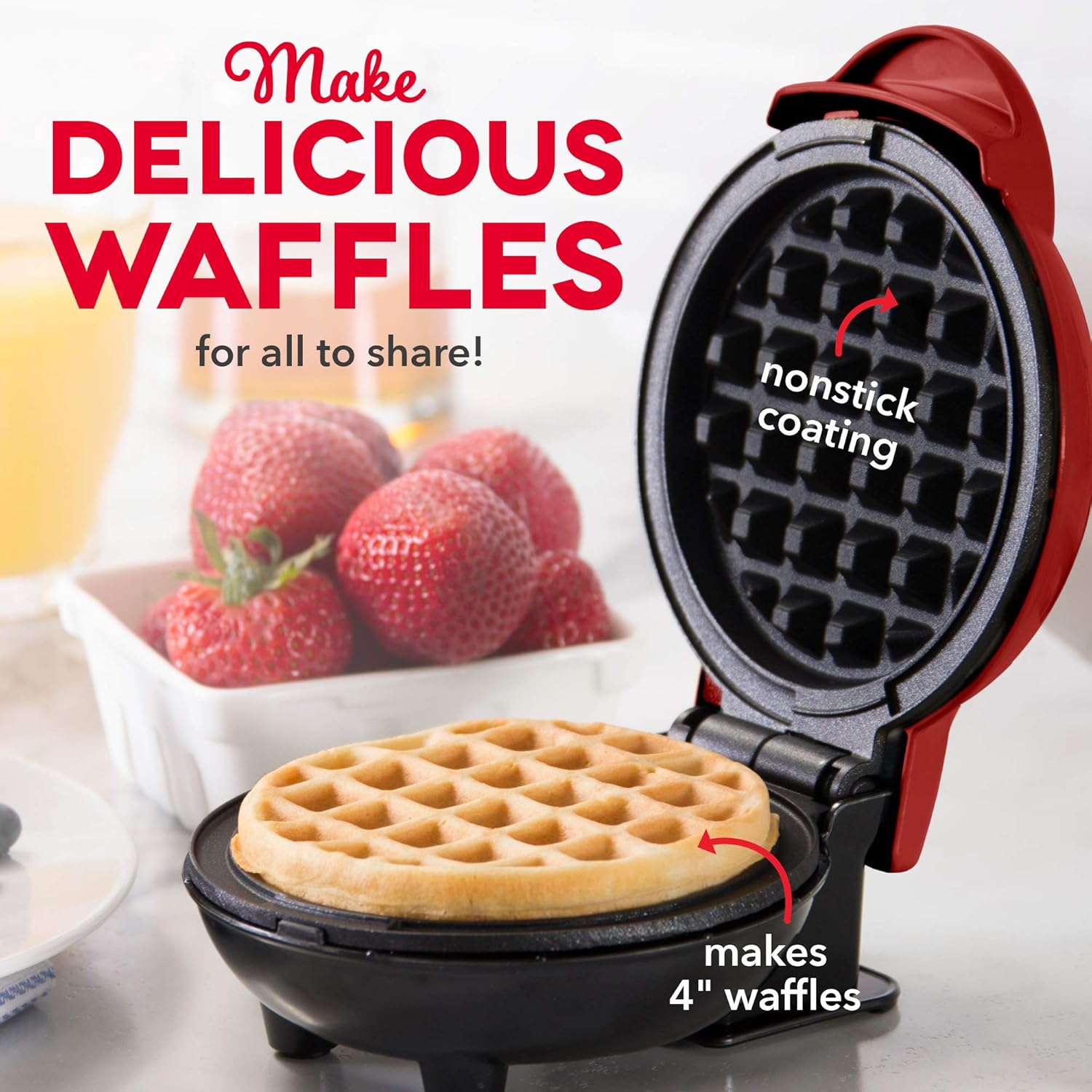 DASH Mini Waffle Maker - 4” Waffle Mold, Nonstick Waffle Iron with Quick Heat-Up, PTFE Nonstick Surface - Perfect Mini Waffle Maker for Kids and Families, Just Add Batter (Aqua)