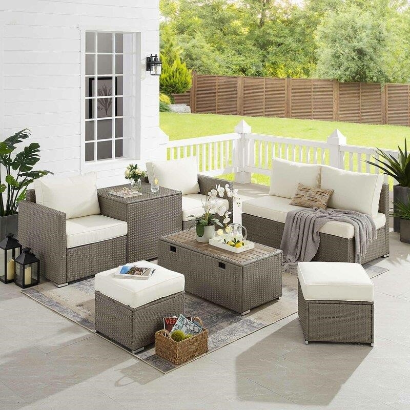 Aaleena Wicker/Rattan 6 - Person Seating Group with Cushions