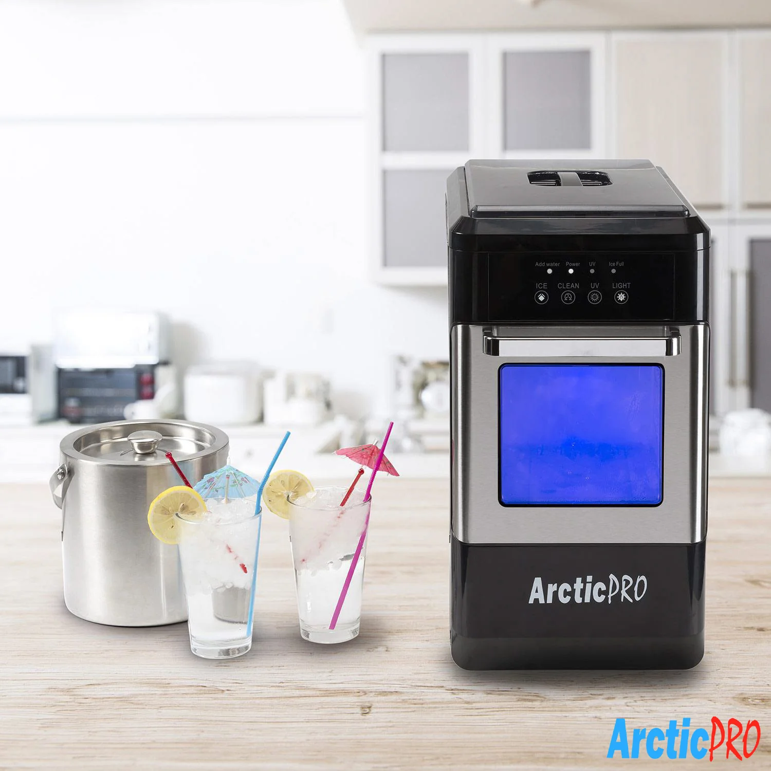 Arctic-Pro Ice Pellet Portable Ice Maker with UV Light and Ice Draw, Black-Stainless Steel