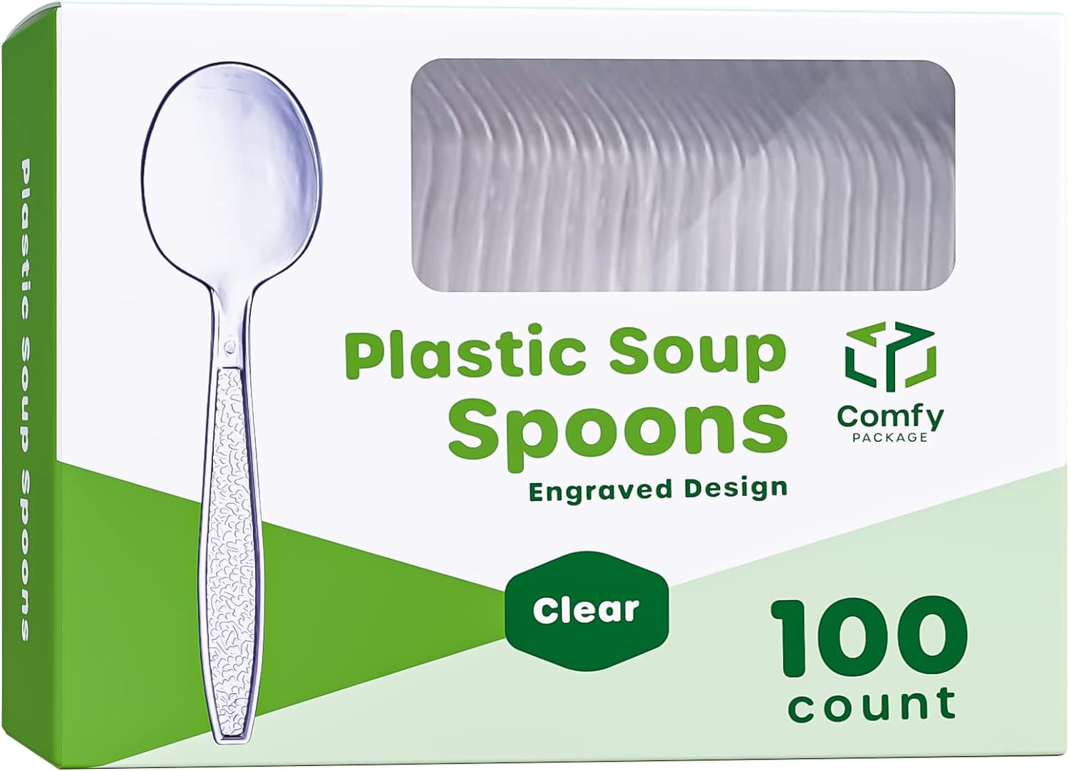 Comfy Package [100 Pack Clear Plastic Knives Heavy Duty with Engraved Design - Plastic Knives Disposable, Sturdy Plastic Silverware for Parties, Weddings, and Events