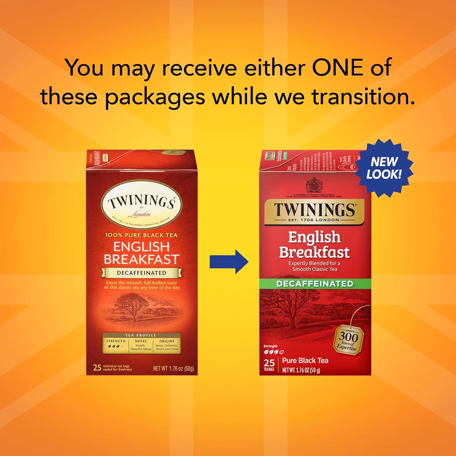 Twinings English Breakfast Black Tea Individually Wrapped Bags, 100 Count (Pack of 1), Smooth, Flavourful, and Robust, Caffeinated, Enjoy Hot or Iced | Packaging May Vary