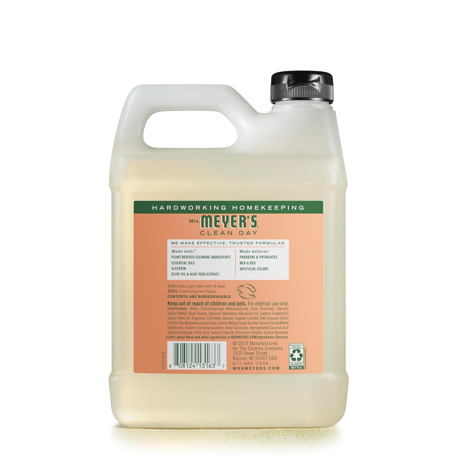 MRS. MEYER'S CLEAN DAY Liquid Hand Soap Refill, Cruelty Free and Biodegradable Formula, Lemon Verbena Scent, 33 oz