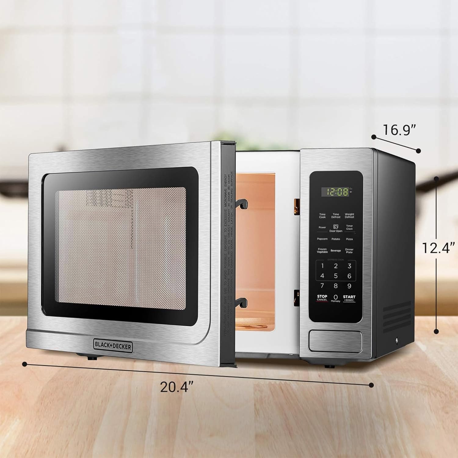 BLACK+DECKER EM720CB7 Digital Microwave Oven with Turntable Push-Button Door, Child Safety Lock, 700W, Stainless Steel, 0.7 Cu.ft