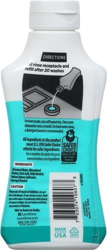 Lemi Shine - Shine + Dry Natural Dishwasher Rinse Aid, Hard Water Stain Remover (1 Pack - 25.35 oz)