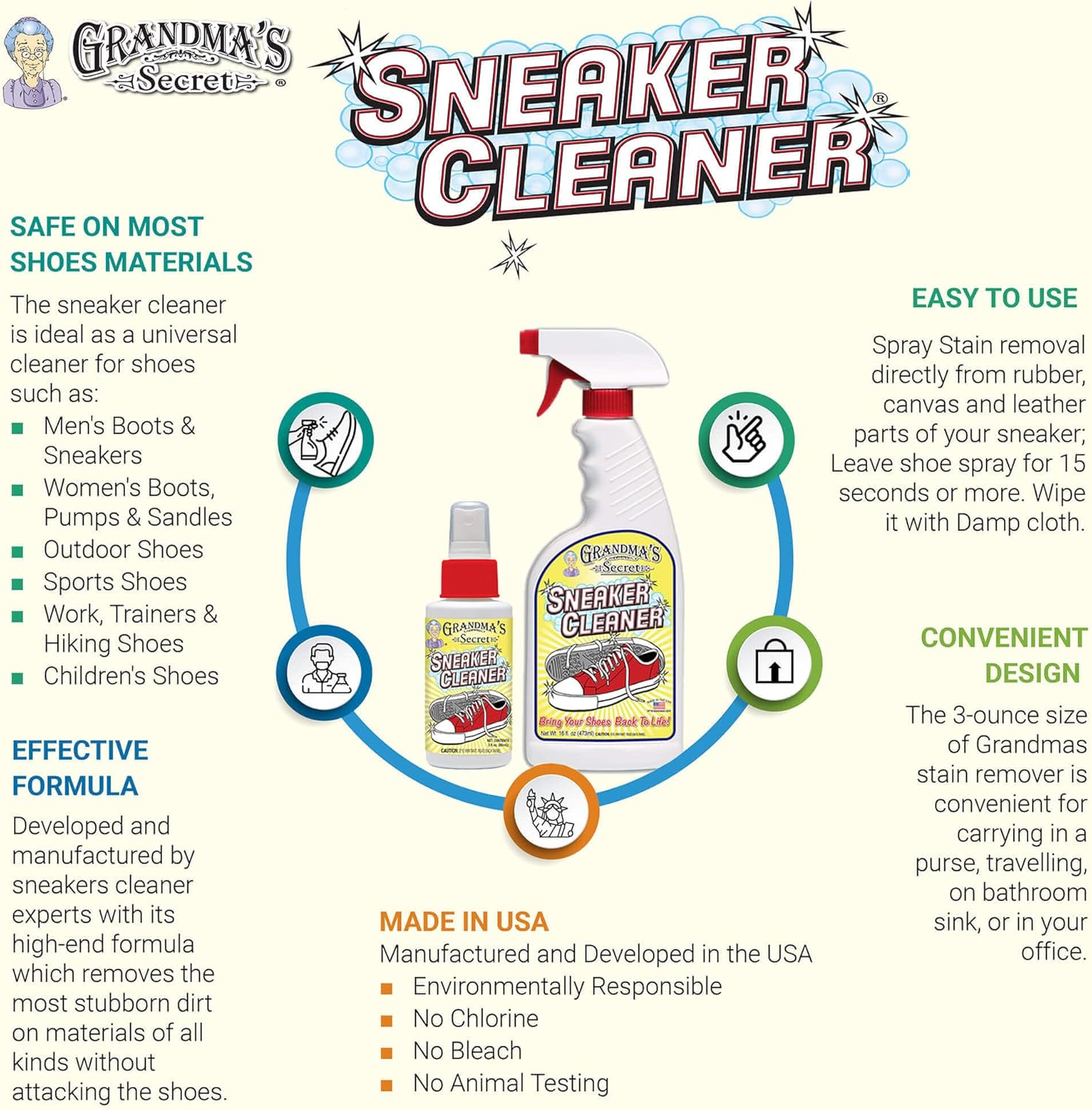 Grandma's Secret Spot Remover Laundry Spray - Chlorine, Bleach and Toxin-Free for Clothes - Fabric Stain Remover Removes Oil, Paint, Blood and Pet Stains - 16 oz & 2 oz Combo, DuoPack