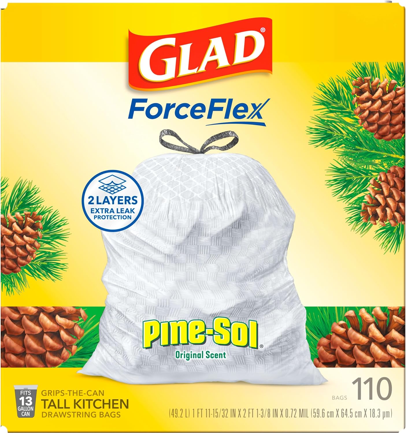 Glad Tall Kitchen Drawstring Trash Bags - Odorshield 13 Gallon White Trash Bag, Febreze Fresh Clean, 110 Count