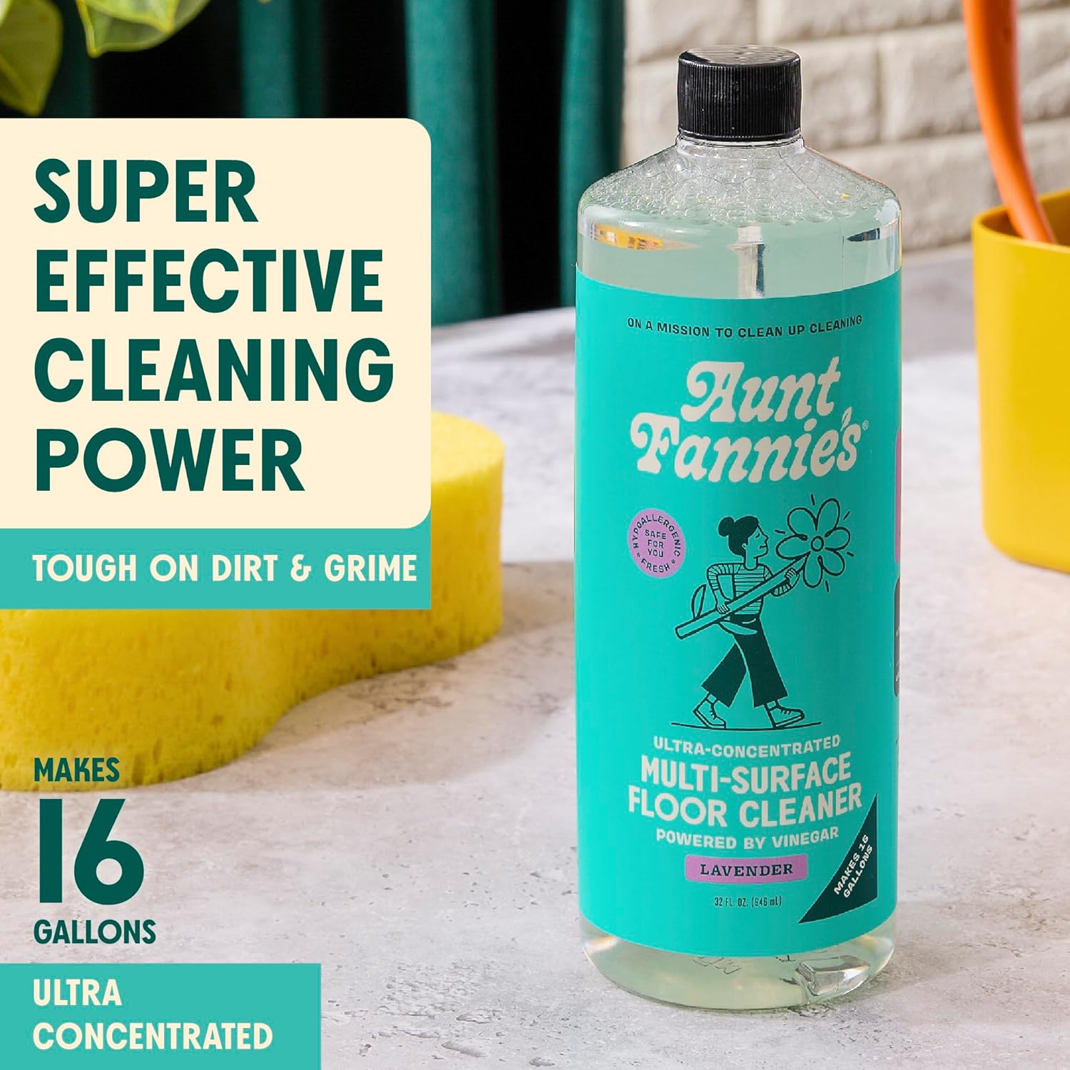 Aunt Fannie's Ultra Concentrated Floor Cleaner Vinegar Wash, Multi-Surface Floor Cleaner For Mopping, Makes 16 Gallons, Eucalyptus Scent, 32 oz. (Pack of 1), Packaging May Vary