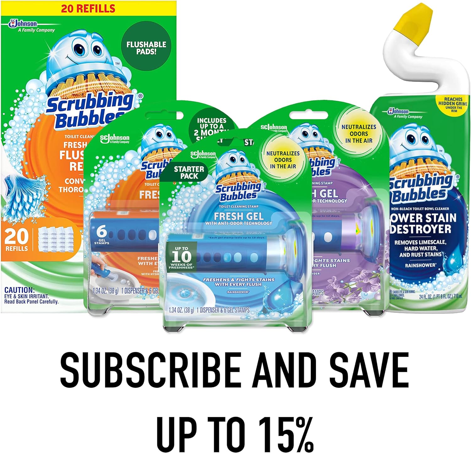 Scrubbing Bubbles Flushable Toilet Wand Refills, Fresh Brush Toilet Cleaner Refill Pads, Cleans Limescale & Fights Odors, Citrus Scent, 20 Count, Pack of 1