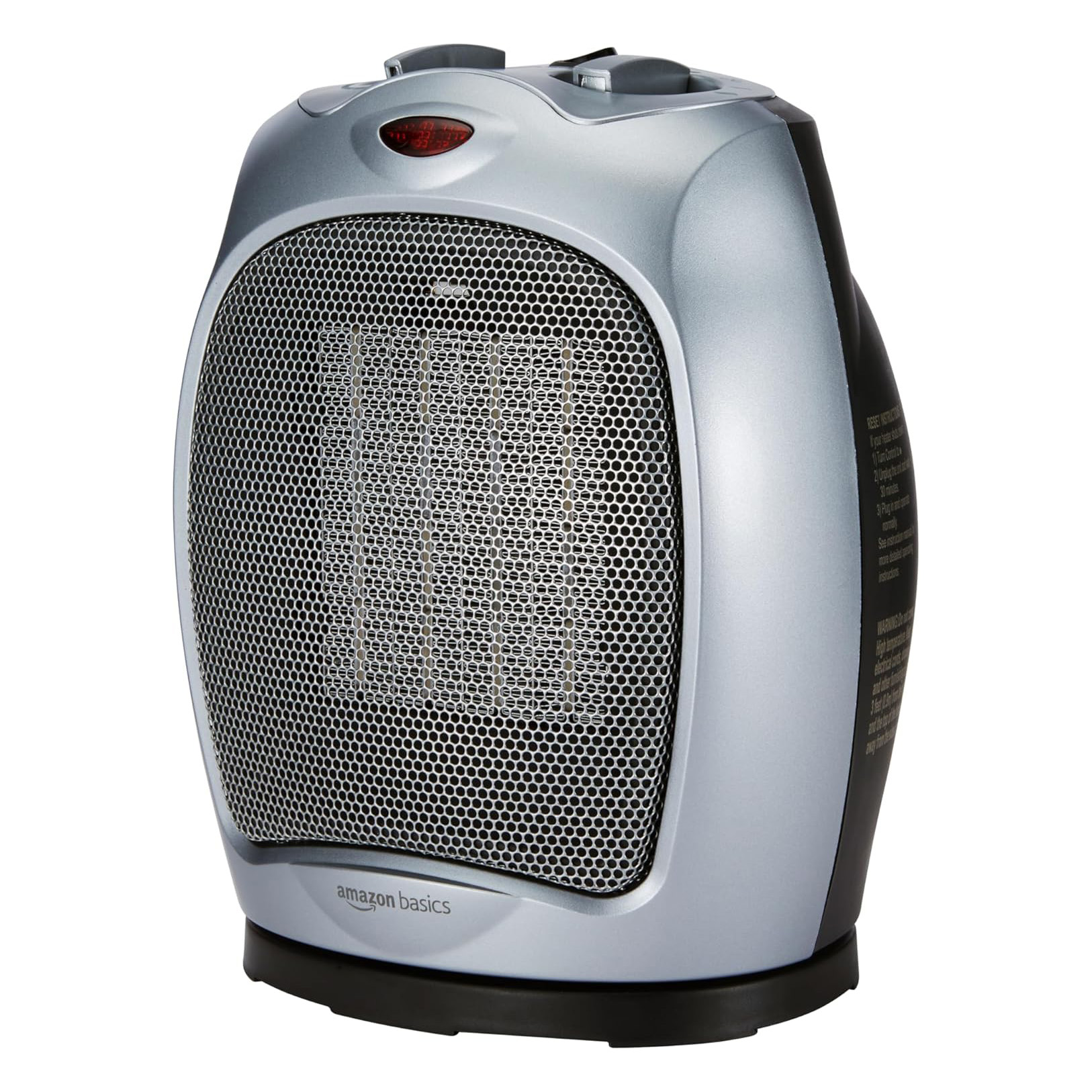 Amazon Basics Ceramic Space Heater, Portable Heater for Indoor Use, for Office and Home, With Overheat and Tip-Over Protection, Thermostat, Non-Oscillating, 1500W, Silver, 7.52
