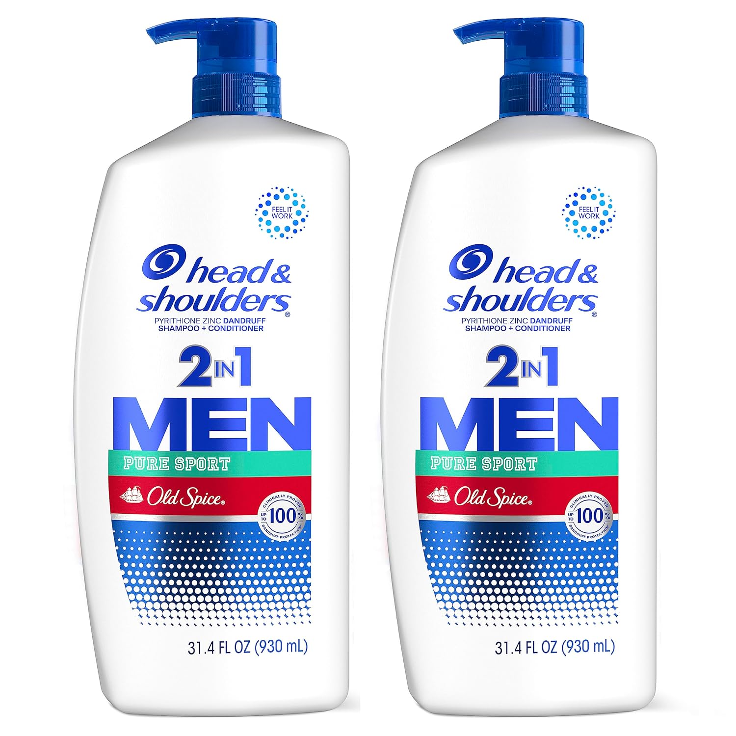Head & Shoulders 2-in-1 Dandruff Shampoo and Conditioner Set, Clinically Proven Dandruff & Itch Relief, Lemon-Lime Scent of Old Spice Pure Sport, Nourish Scalp & Hair, 31.4 Fl Oz Each, 2 Pack
